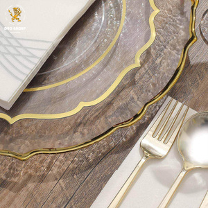 Assiettes <span class=keywords><strong>de</strong></span> présentation en <span class=keywords><strong>verre</strong></span> doré, motif tournesol, bord festonné, transparentes, réutilisables, <span class=keywords><strong>pour</strong></span> dîner, mariage, événements - Product Image 4