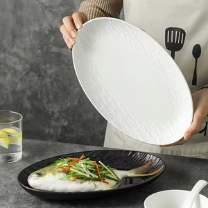 Plato de <span class=keywords><strong>gres</strong></span> en forma ovalada al por mayor, plato de verduras, ensalada, frutas secas, plato de servicio, plato de cocina, plato de restaurante occidental - Product Image 3