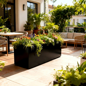 133 L Weather Resistant Black Galvanized Steel Eco-Friendly <b>Square</b> American Style Indoor/Outdoor Garden Home Flower <b>Pot</b> Planter - Product Image 1