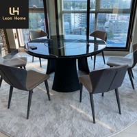Chaise de salle à manger de style farmhouse du fabricant, ensemble table à manger ronde en marbre noir 4-6 places, moderne pour espaces de villa