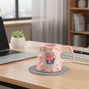 Taza de Cerámica Ecológica <span class=keywords><strong>con</strong></span> Diseño Floral de Dibujos Animados de Estilo Nórdico Creativo, Apta para Lavavajillas, para Mujeres, de Alta Gama, para Uso Doméstico, para Café y <span class=keywords><strong>Leche</strong></span> - Product Image 3