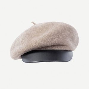 Béret en Laine Grande Taille pour Femme Automne-Hiver 2024 de Haute Qualité avec Visière en Cuir PU pour Fête, Ski, Pêche - Product Image 1