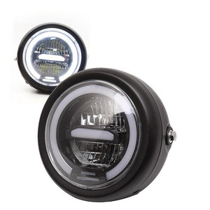 Phare avant de moto rétro LED blanc/ambre, feux de jour Hi/Lo Beam pour Harley <span class=keywords><strong>Cafe</strong></span> <span class=keywords><strong>Racer</strong></span> Bobber personnalisé - Product Image 4