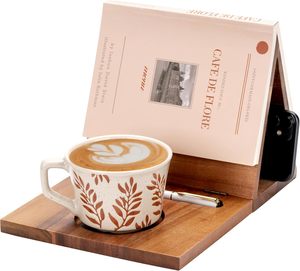 Support de livre en <span class=keywords><strong>bois</strong></span> Acacia Triangle porte-livre avec tasse lunettes stylo support pour téléphone Nook lecture <span class=keywords><strong>Valet</strong></span> pour livre amoureux cadeaux - Product Image 1