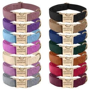 Collar de Lujo para Perro de Terciopelo Suave, con Grabado Personalizado, Etiqueta de Identificación Antipérdida, Color Sólido, con Hebilla Metálica - Product Image 1