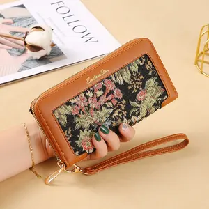 New Ladies Long Style Clutch Purse Embroidery Stitching Zipper Wallet Large-capacity Pu Leather Wallet For Women