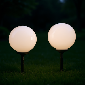 Juego de 2 luces de jardín con forma de bola, blancas y brillantes, con tubo negro de plástico PP, iluminación elegante para jardín - Product Image 2