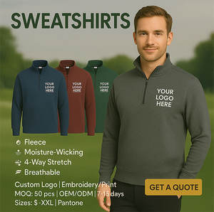 Sudadera de Golf Personalizada con Bordado, de Felpa de Poliéster y Algodón, Manga Larga, Estilo Atlético, con Cierre de Cremallera de un Cuarto - Product Image 3