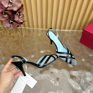 Light Blue and Black Cross Strap Slingback <b>Pointed</b> <b>Toe</b> <b>Flat</b> Sandals - Product Image 2