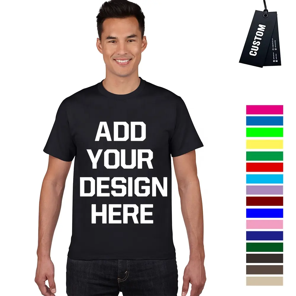 100% Katoen Unisex T-shirt Aanpassen Uw Eigen Merk Label Logo Grafische Mens T-shirt 3D Dtg Screen Bladerdeeg Print Custom T shirt