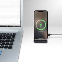 Cargador inalámbrico rápido personalizado de 15W, soporte de teléfono de cuero Pu plegable para Iphone, Android, logotipo de fábrica, accesorio para teléfono móvil