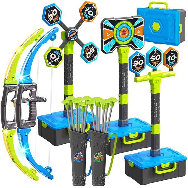 2 Pack Bow and Arrow Toy for Kids LED Light-Up Bows Archery Set with Suction Cup Arrows Targets Indoor Outdoor Sport Game Toys
