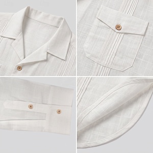 <span class=keywords><strong>Camicia</strong></span> Guayabera da <span class=keywords><strong>Uomo</strong></span> in Cotone e <span class=keywords><strong>Lino</strong></span> Premium, Manica Lunga con 4 Tasche, Bottoni in Legno, Vestibilità <span class=keywords><strong>Slim</strong></span>, Texture Slub, Camicie Casual da Matrimonio - Product Image 2