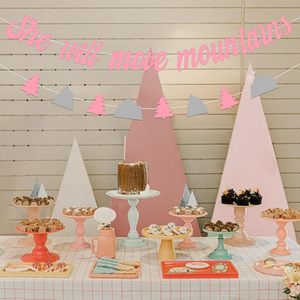 Decorazioni per Baby Shower a Tema Montagna, Striscione 'She Will Move Mountains', Banner con Alberi di Montagna Rosa <span class=keywords><strong>e</strong></span> Grigio per Festa Baby Shower Avventura - Product Image 5