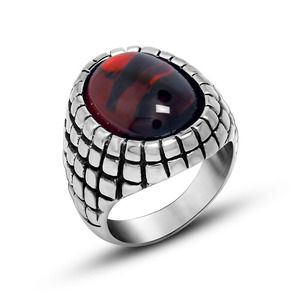 Bague en Agate pour Homme, Design Géométrique, Sertissage Clos, Style Rétro, Cadeau Bijou SA714 - Product Image 5