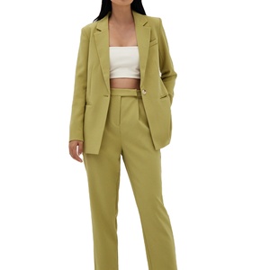 Office Ladies Blazer Trendy abbigliamento donna pantaloni Set abiti estivi Blazer intrecciato servizio OEM tinta unita Set 2 pezzi personalizzato - Product Image 1