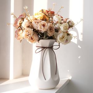 2024 34厘米新设计新娘花束6头玫瑰花束宴会人造丝紫色玫瑰花束婚礼之家 - Product Image 2