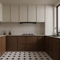 Armoires de cuisine profilées en bois massif sur mesure, finition marbre acrylique, couleurs personnalisables, style vintage, luxe moderne, respectueux de l'environnement