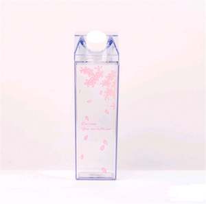 Cheap Custom LOGO Portable 1000Ml Square Shape Plastic Clear Acrylic <b>Milk</b> Carton Water <b>Bottle</b> Lid Leak-Proof Dishwasher Party - Product Image 4