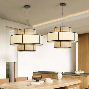 Rattan Pendant <b>Light</b> Round E27 Three Headed Chandelier LED Black For Restaurant Tea Room <b>Dining</b> Space - Product Image 3