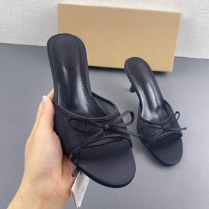 Women Elegant Black Mesh Bow Open Toe Stiletto Heel <b>Mules</b> <b>Backless</b> on Dress Sandals for Office Work Party Occasions - Product Image 1