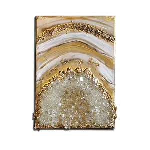 Escultura de arte em resina com pedras preciosas de cristal e glitter, artesanato em ouro, luxo, 3 peças, pintura abstrata em resina, decoração de parede