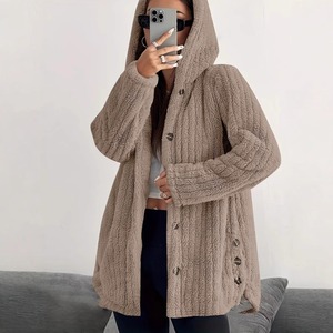 Femmes 2025 automne <span class=keywords><strong>hiver</strong></span> laine mi-long <span class=keywords><strong>manteau</strong></span> pour <span class=keywords><strong>Amazon</strong></span> transfrontalier nouvelle mode décontractée bouton unique lapin à capuche longue - Product Image 1