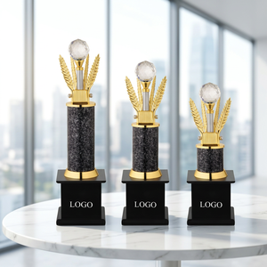 Trophée sportif en métal avec trophée diamant doré sur base en marbre noir gravé au laser pour les équipes gagnantes - Product Image 2