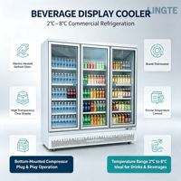 Réfrigérateur à boissons à quatre portes avec grande vitrine en verre, directement de l'usine, refroidisseur vertical de présentation