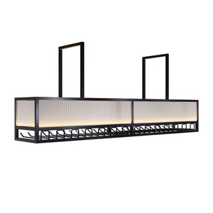 Suspension LED moderne <span class=keywords><strong>pour</strong></span> <span class=keywords><strong>bar</strong></span> à vin avec porte-verres, étagère à bouteilles suspendue en métal noir <span class=keywords><strong>pour</strong></span> îlot de cuisine ou <span class=keywords><strong>bar</strong></span> - Product Image 5