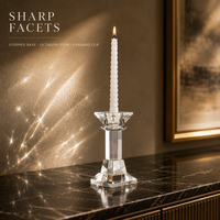 Porte-bougie en cristal transparent, colonne carrée, collier octogonal biseauté, base conique, chandelier moderne pour la décoration de la maison, table à manger