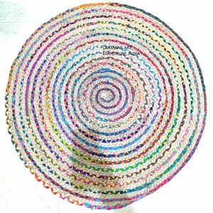 Tapis en jute multicolores durries from inde vente en gros designer tapis ronds en jute tapis ronds en jute handloom tapis ronds en jute - Product Image 1