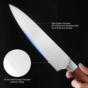 Ensemble <span class=keywords><strong>de</strong></span> 7 couteaux <span class=keywords><strong>de</strong></span> <span class=keywords><strong>cuisine</strong></span> en acier inoxydable avec manches en bois, design ambidextre, comprenant un couteau <span class=keywords><strong>de</strong></span> chef, un couteau à pain, des ciseaux en bois - Product Image 3
