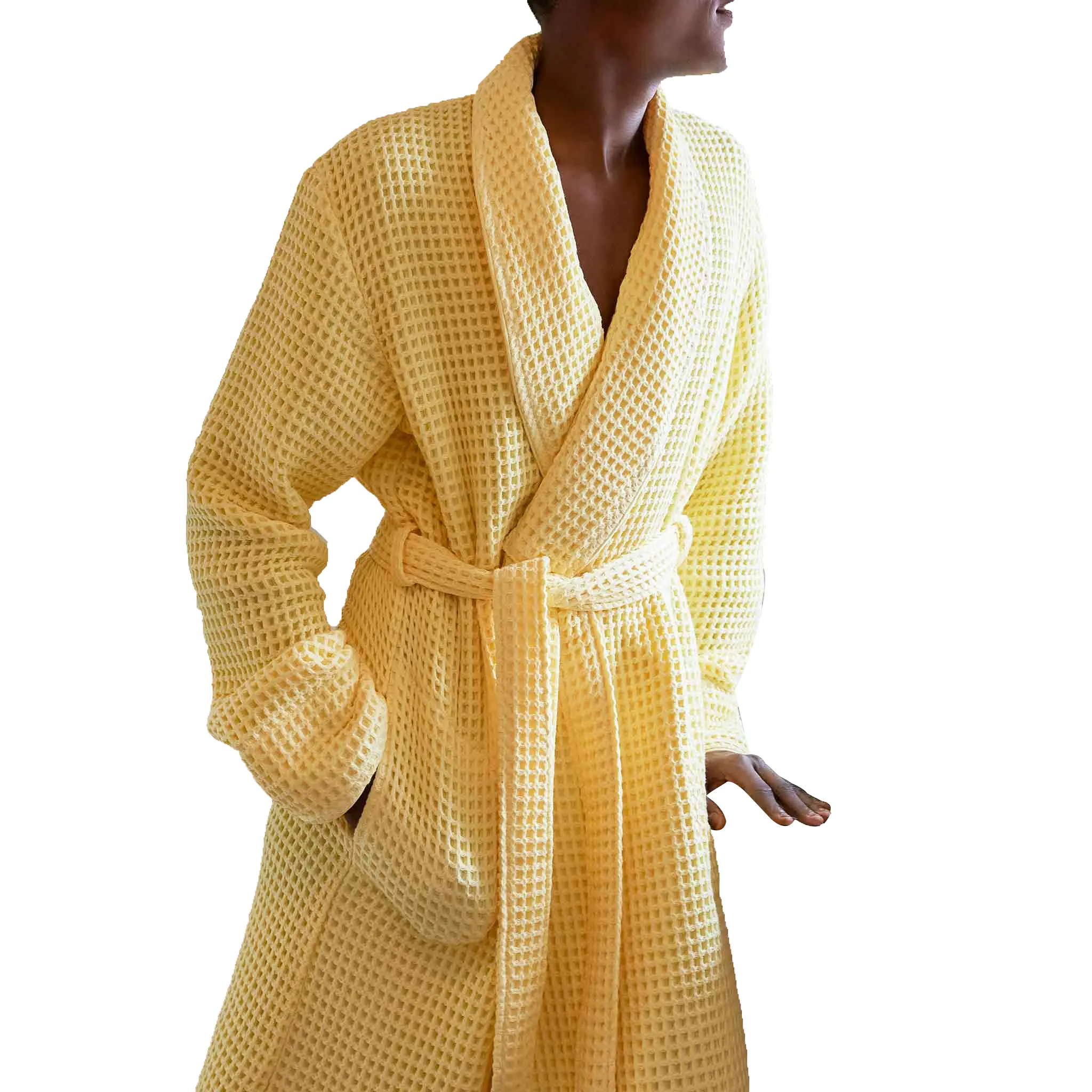 Jubah Mandi Nanas Kualitas Tinggi Jubah Mandi Flannel Wafel Solid Jubah Mandi untuk Pria Wanita Pakaian Tidur