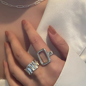 Geometric Hollow <b>Ring</b> S925 Sterling Silver Irregular <b>Open</b> Design Unisex Fashion Party Jewelry - Product Image 1