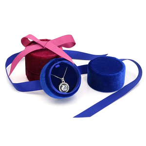 Elegant Velvet Round Jewelry <b>Box</b> with Ribbon Bow Custom Logo for Rings Earrings Pendants <b>Storage</b> - Product Image 1