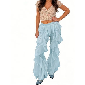 Pantaloni a Zampa con Volant in Rete Trasparente da Donna, Stile Boho con Dettaglio a Strati e Laccetti, <span class=keywords><strong>Copricostume</strong></span> da Spiaggia, Abbigliamento Femminile Sehe Fashion - Product Image 1