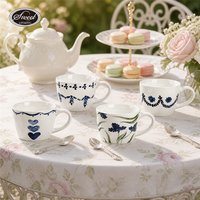 Ensemble de tasses à café en céramique SWT Classic Flower, tasse à thé en céramique à pétales bouffants, passe au lave-vaisselle, cadeau adorable pour la maison, le bureau ou le café