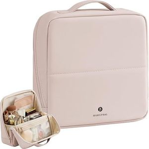 Bolsa de maquillaje vertical, material PU, gran capacidad, diseñada para mujeres, portátil para viajar, con compartimentos para organizar artículos. - Product Image 1