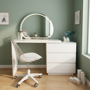Modern Makeup <b>Vanity</b> <b>Table</b> with Lighted <b>Mirror</b> White Storage Desk for Bedroom Furniture - Product Image 2