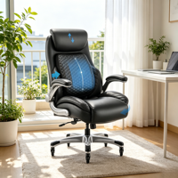 Chaise de bureau ergonomique de direction à dossier haut avec support lombaire escamotable, roulettes améliorées, appuie-tête réglable et accoudoirs relevables