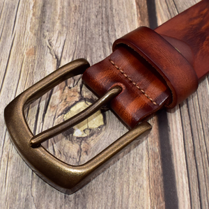 Cinturón de Cuero Genuino para Hombre ZENOS, de Alta Calidad, Estilo Retro, con Hebilla de Cobre Superior, Duradero y Ligero - Product Image 5