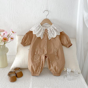 Frühling und Herbst niedlichen koreanischen Stil Prinzessin Baby Jumps uit für Baby Mädchen Baumwolle Outfit Langarm Spitze Kragen Stram pler - Product Image 2