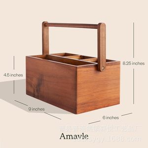Caja de almacenamiento de madera Amavle de 9x6x4.5 pulgadas con compartimentos para organizar utensilios de cocina - Product Image 1