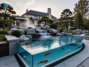 บ่อปลาโคอิทรงครึ่งวงกลมอะคริลิกใส ออกแบบตามสั่งจากโรงงาน บ่อปลาทรงแผงกลางแจ้งทันสมัยหรูหรา - Product Image 3