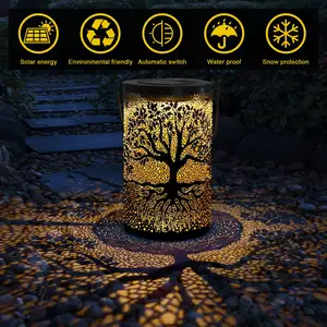 Custom Waterproof Solar Lantern Big Tree-Designed Metal Lantern For Outdoor Hanging/Standing For Balcony Patio Garden Decor