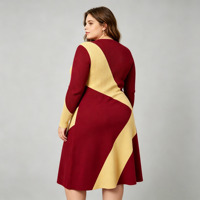 Ropa de Invierno Personalizada para Mujer Estilo Occidental, Blusa de Canalé con Bordado de Hilos Dorados, Vestido Rojo de Manga Larga para Mujer