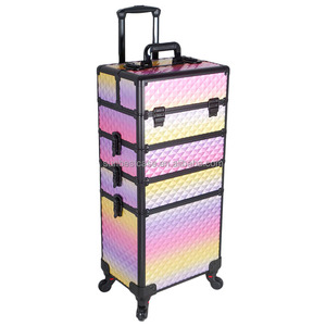 Valise à roulettes pour maquillage, grande valise de maquillage, valise de <span class=keywords><strong>voyage</strong></span> pour maquillage, valise de rangement pour artiste en ongles, chariot de <span class=keywords><strong>voyage</strong></span>, coffre noir - Product Image 4