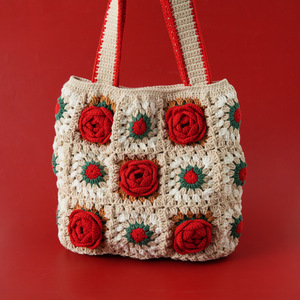 Bolso de hombro de ganchillo hecho a mano para mujer, bolso de <span class=keywords><strong>abuela</strong></span> de la serie Camellia, bolso de accesorio de moda de dos pisos - Product Image 2
