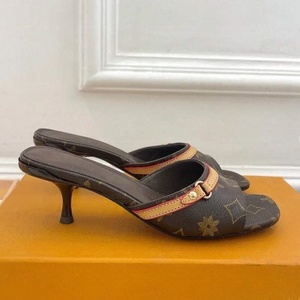 2026 Summer Trend Designer Thin Heel Slide Sandals Premium Wear-Resistant Printed Canvas Fabric Luxury Casual <b>Shoes</b> Wholesale - Product Image 4